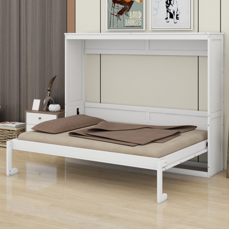 Lit escamotable avec mécanisme escamotable Murphy, Lit double, Blanc