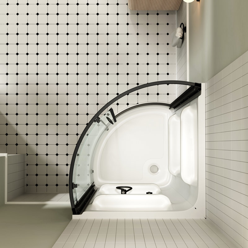 Ensemble de douche en coin rond noir mat L 33 po x l 33 po x H 72,83 po Breeze, Noir