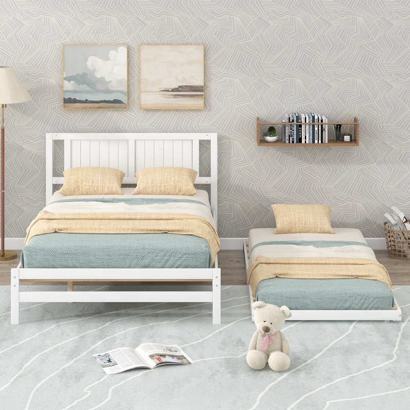 Lit plateforme avec lit gigogne réglable, Blanc
