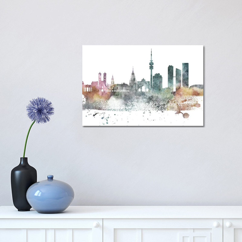 Munich Pastel Skyline by WallDecorAddict - Wrapped Canvas Print, 30.48 cm H x 45.72 cm W