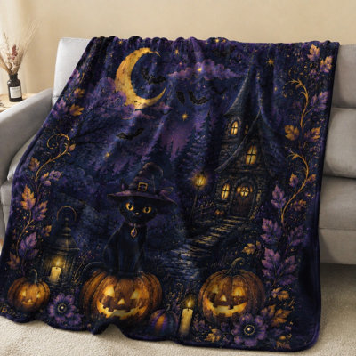 Jeté pour chat Cozy Halloween, Spooky Pumpkin Night Scène moelleuse pour canapé, canapé, chambre à coucher, salon, décoration intérieure