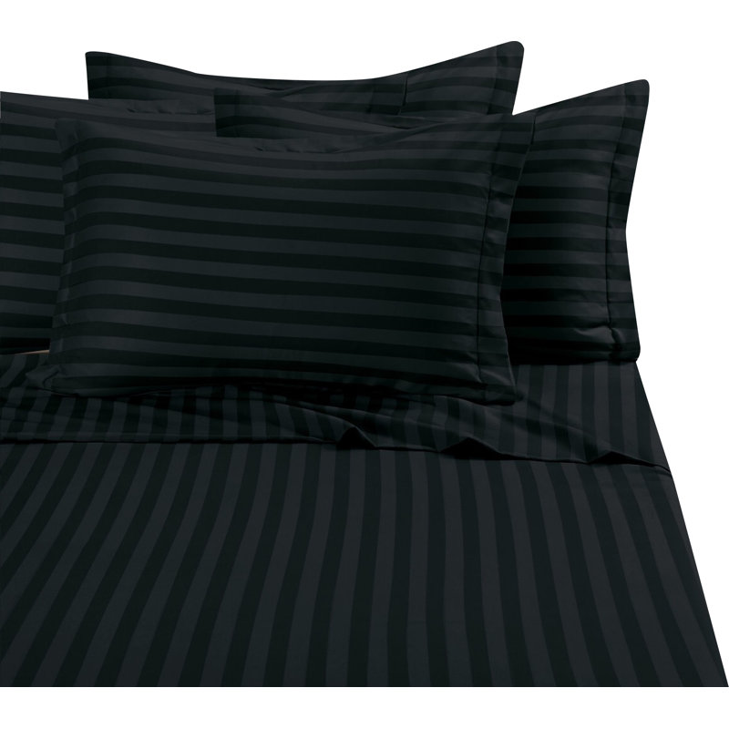 Elegant Comfort 6-Piece Damask Stripe Bed Sheet Set, 1500 Thread Count Microfiber, Wrinkle-Resistant, Black, King Pillowcase