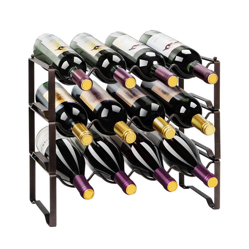 Support à vin à quatre niveaux, support de rangement en métal bronze, H 13,5 po x l 15,35 po x P 7 po