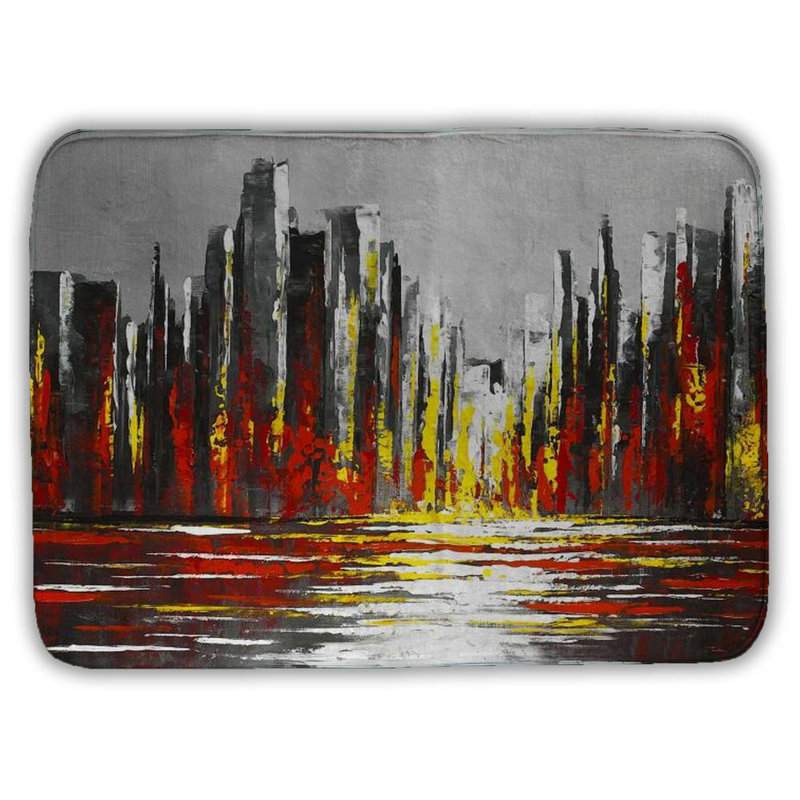 Abstract red skyline Bath Mat with Non-Slip Backing - Quick Dry Memory Foam Bathroom Rug - Absorbent - Modern Plush Spa-Style - Machine Washable