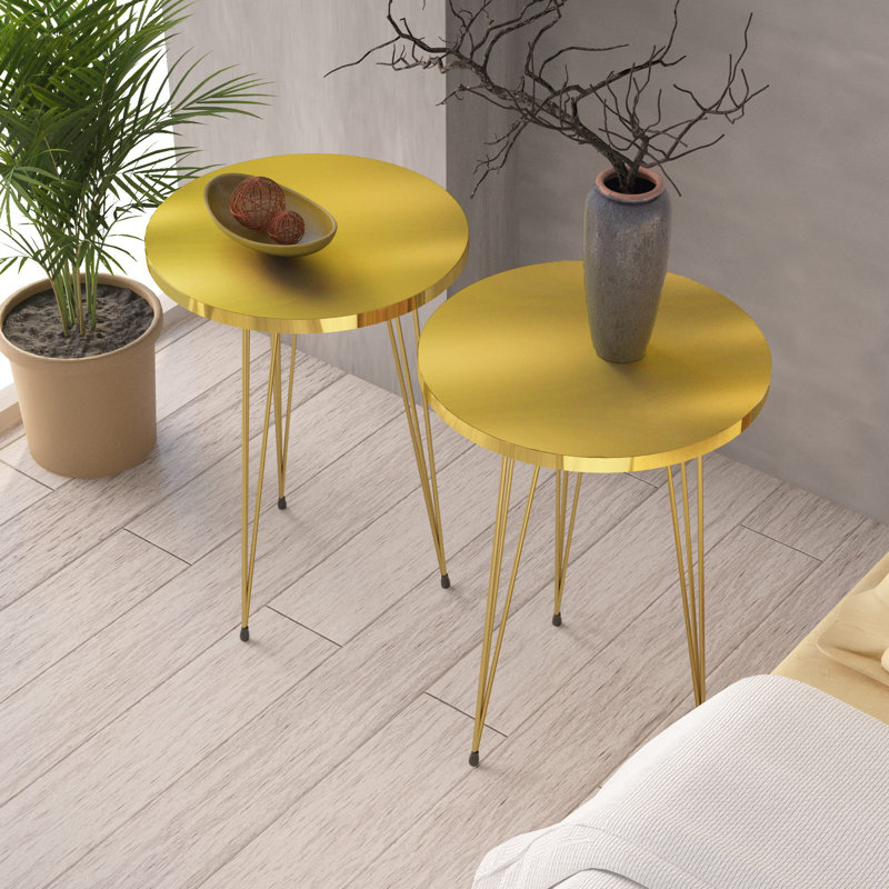 Stephanie Top End Table Set End Table, Gold, Gold