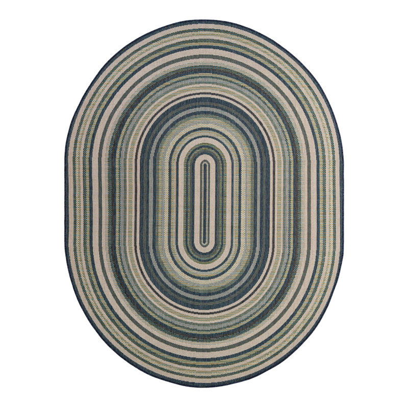 Tapis intérieur / extérieur bleu / gris / vert Tavion, Ovale 7 pi 10 po x 10 pi
