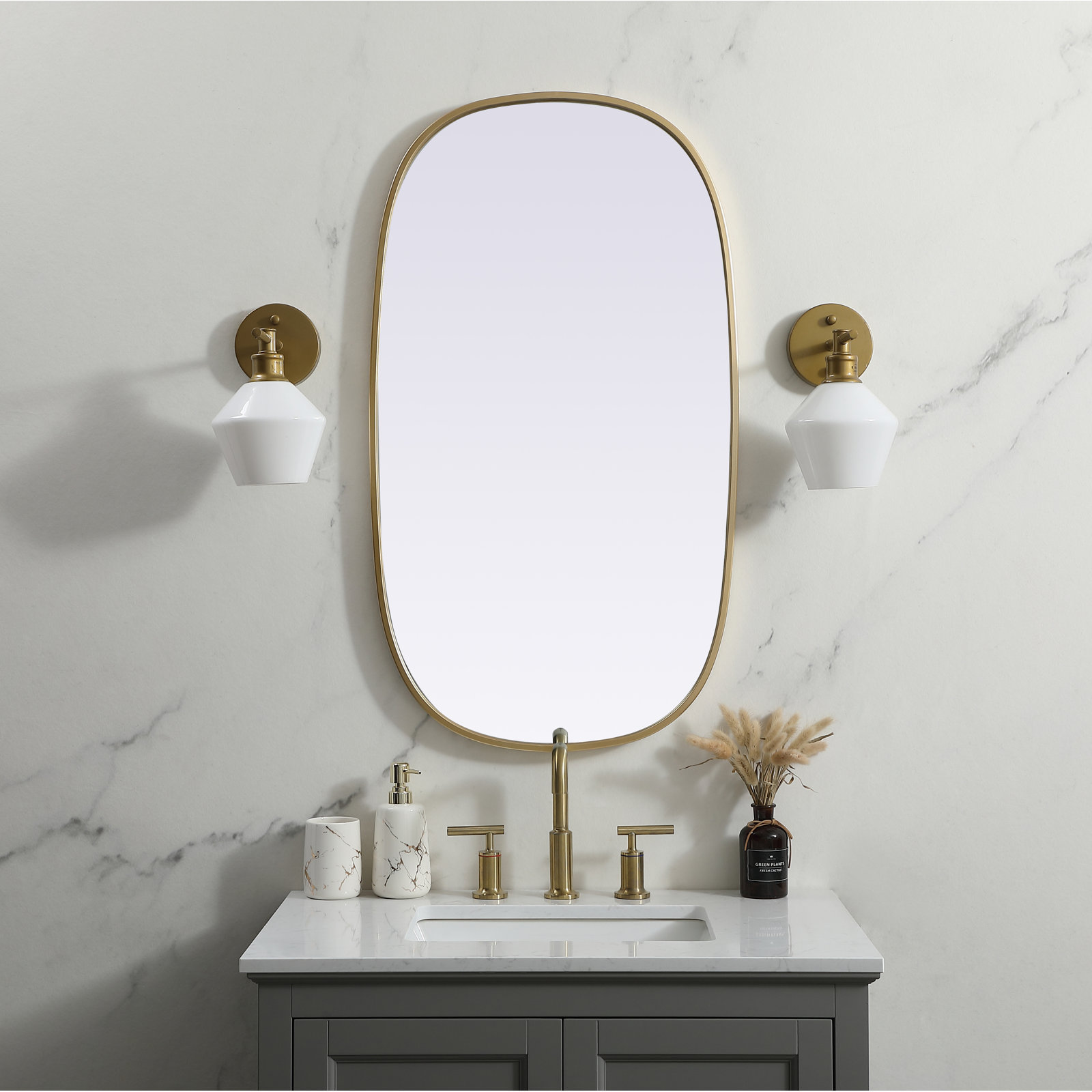 Sabine Metal Curved Oval Wall Mirror, Brass, 36" x 20"