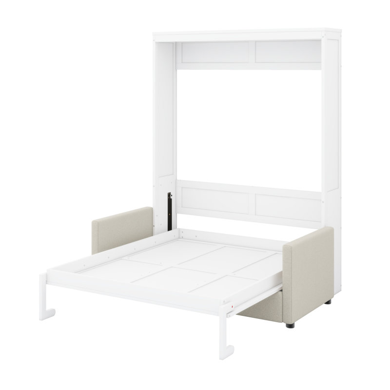 Lit escamotable mural Murphy avec coussin, Lit double, Blanc