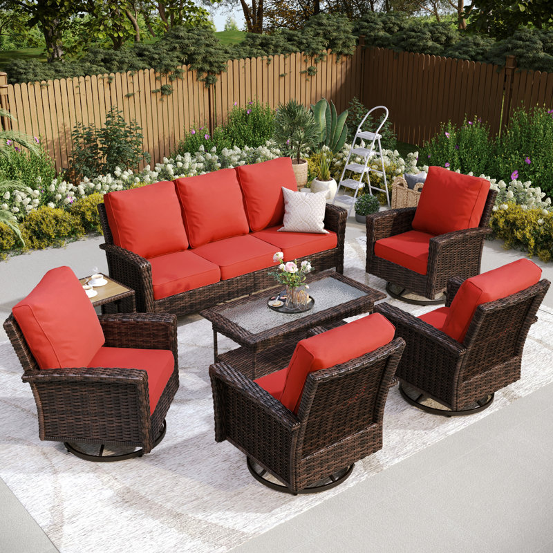 Outdoor Wicker Patio Conversation Furniture Set, Red