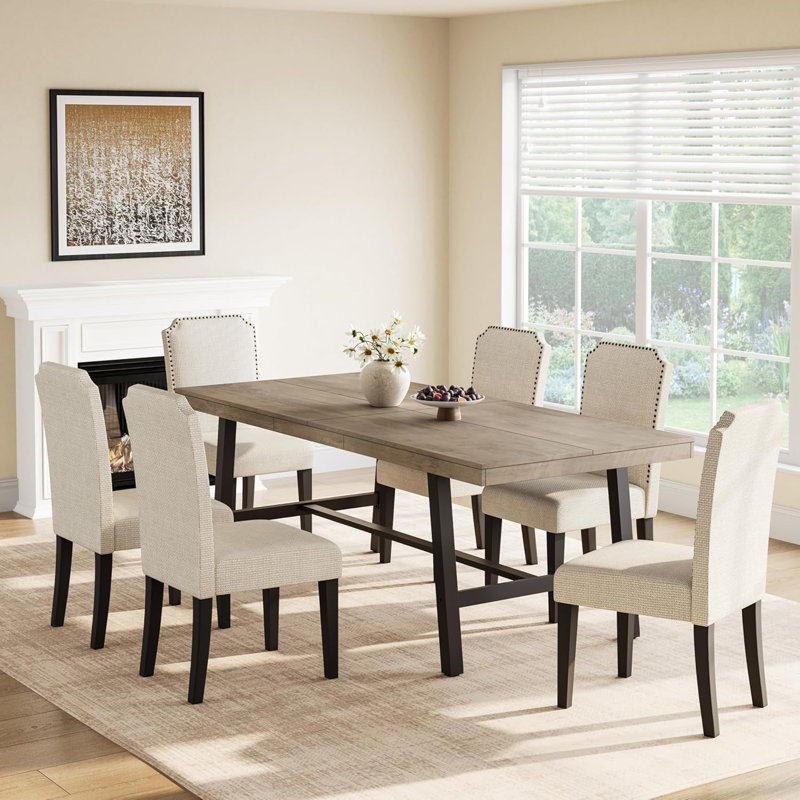 Table de salle à manger 79 po de style industriel pour 6 à 8 personnes - Table rectangulaire robuste avec structure en acier robuste et surface en grain de bois spacieuse - Meuble moderne peu encombrant pour la cuisine ou la salle à manger