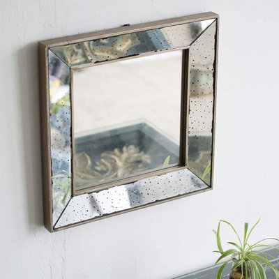 Distressed Silver Square Accent Mirror, Traditional Style Framed Wall Mirror For Living Room, Entryway, Office, Bedroom, Hallway