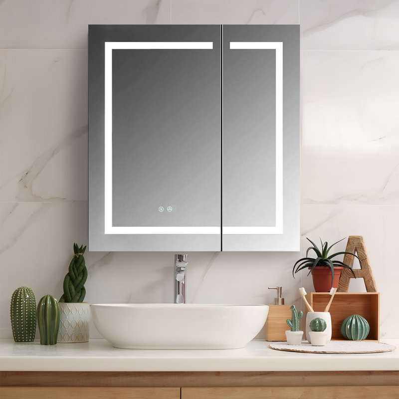 Recessed or Surface Mount Frameless LED Bathroom Medicine Cabinet with 3 Adjustable Shelves and LED Lighting, Dual