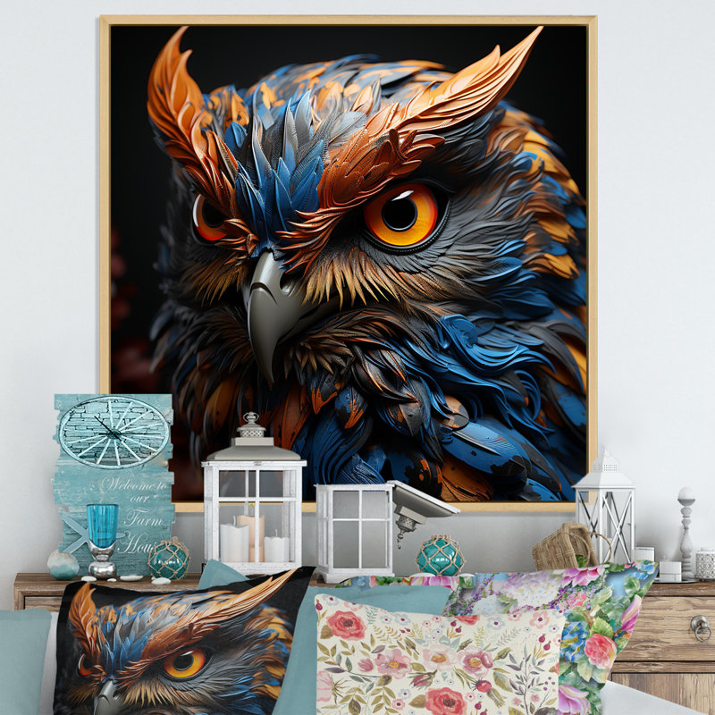 Portrait de chouettes sagesse II, Cadre naturel flottant, H 16 po x l 16 po x P 1 po