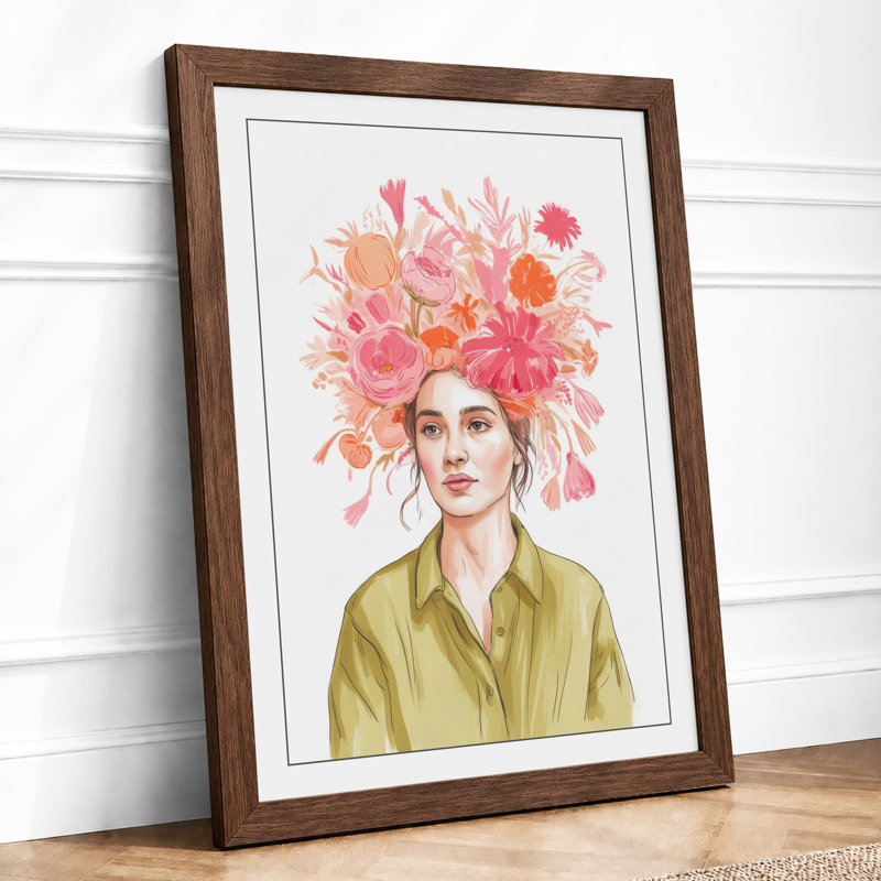 Floral Crown Portrait Botanical - Framed Print, A1 - 84.1 x 59.4 cm, Walnut