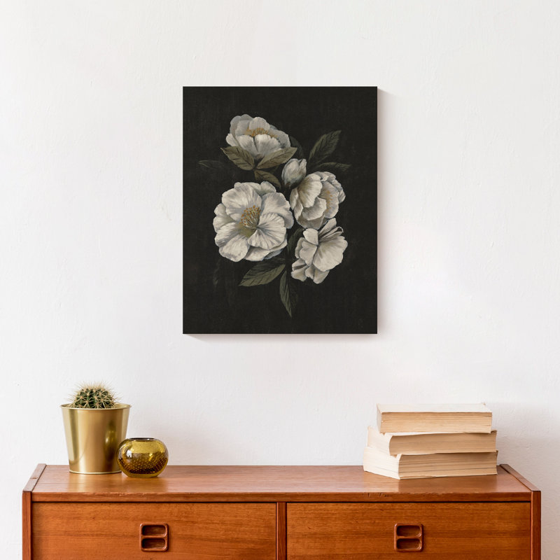 Impression sur toile à motif floral foncé, H 14 po x l 11 po