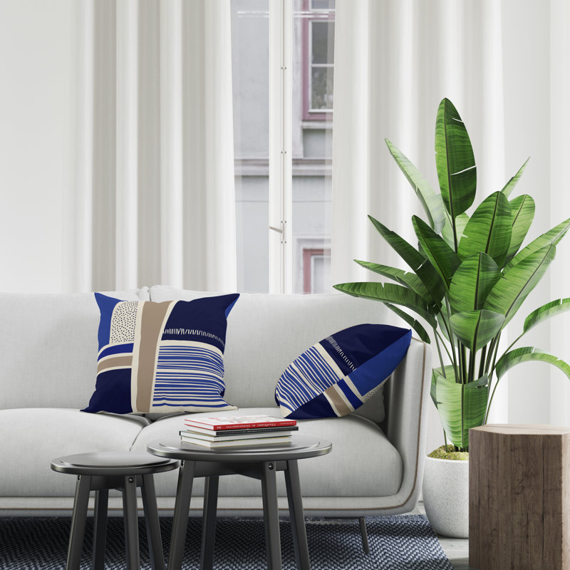 Jeté carré en polyester intérieur / extérieur, L 17 po x H 17 po, Bleu marine