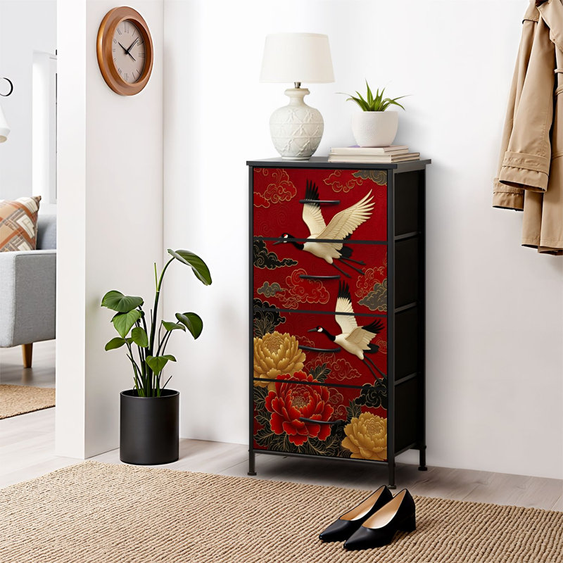 4 Drawer Dresser for Bedroom, Narrow Chest of Drawers, Wooden Top and Study Iron Frame 18"x37.5"-(WxH)