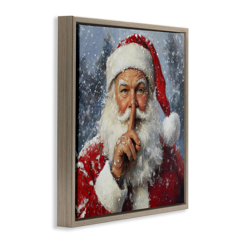 Cadre flottant Secret Santa Shh, design par Petal Prints Design, H 25 po x l 25 po, Cadre flottant orme Montalcino