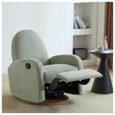 Fauteuil inclinable, pivotant et pivotant contemporain avec rotation à 360 ° et base en bois massif - Beige