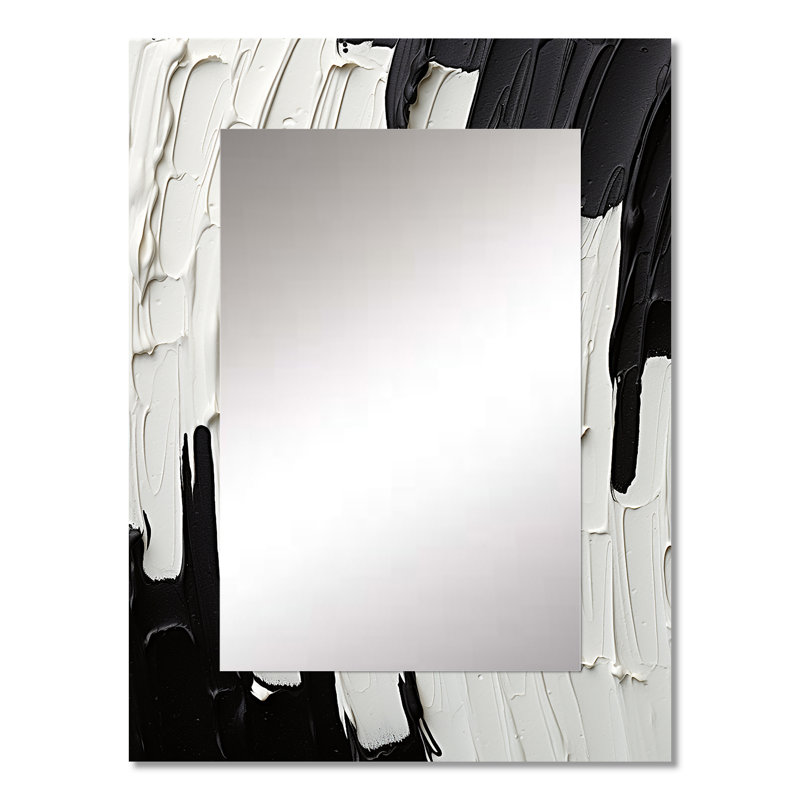 Momentary Spirit noir et blanc abstrait I - peinture murale abstraite, grand miroir noir, impression sur métal, 32 po x 24 po