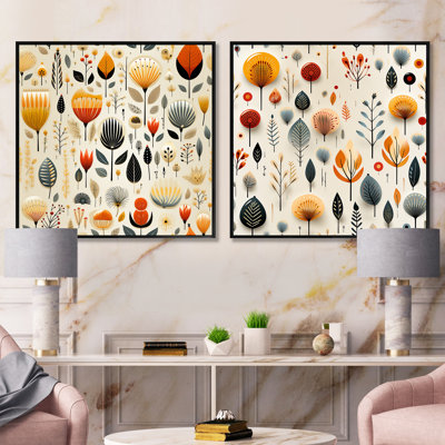 Pressnell - Ensemble de 2 collages carrés botaniques abstraits