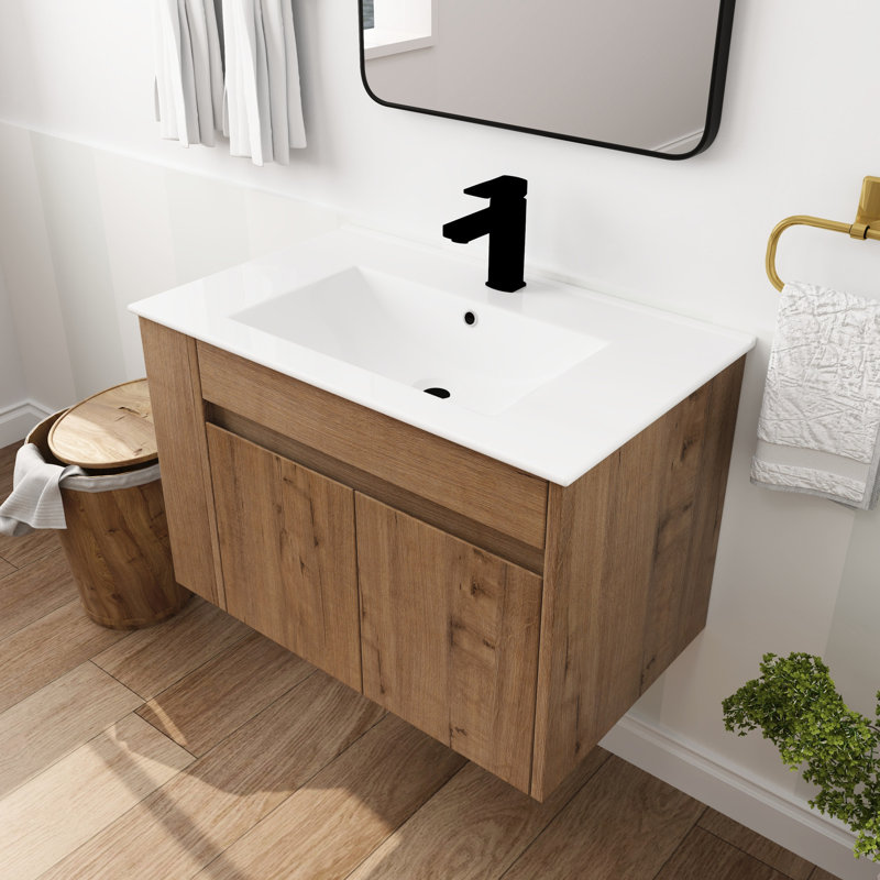 Meuble-lavabo de 30 pouces avec lavabo en céramique blanche et tablette réglable
