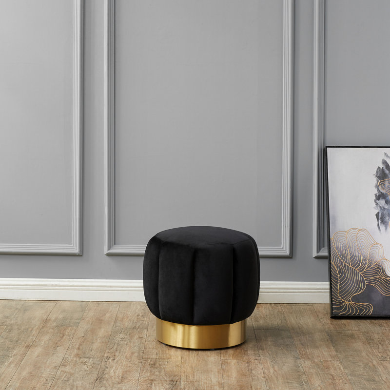Maxine Round Ottoman, Black Velvet