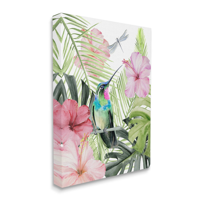 Au-842-Toile, colibri, hibiscus tropical sur toile par Jennifer Paxton Parker, peinture, H 20 po x l 16 po x P 1,5 po