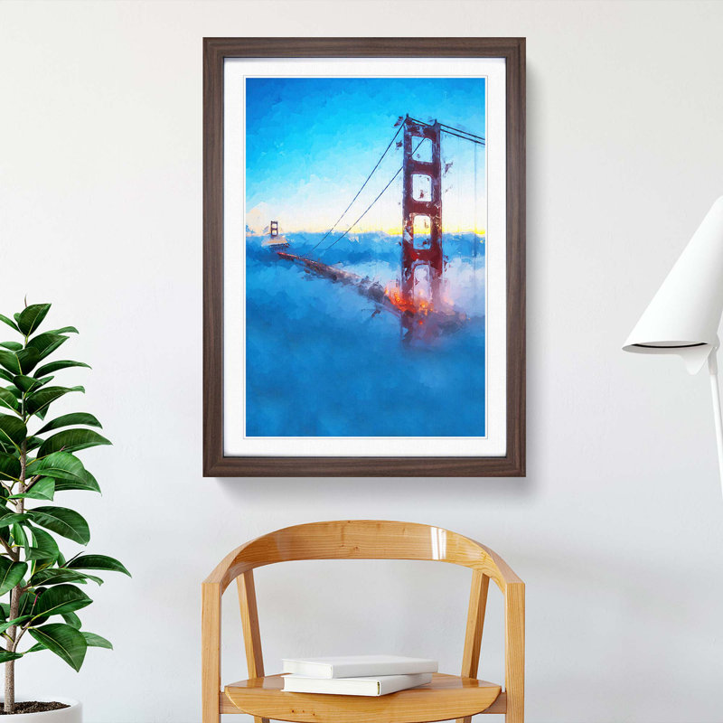 Mist over the Golden Gate Bridge - Picture Frame Graphic Art Print, 36cm H x 27cm W x 2cm D, Walnut Framed