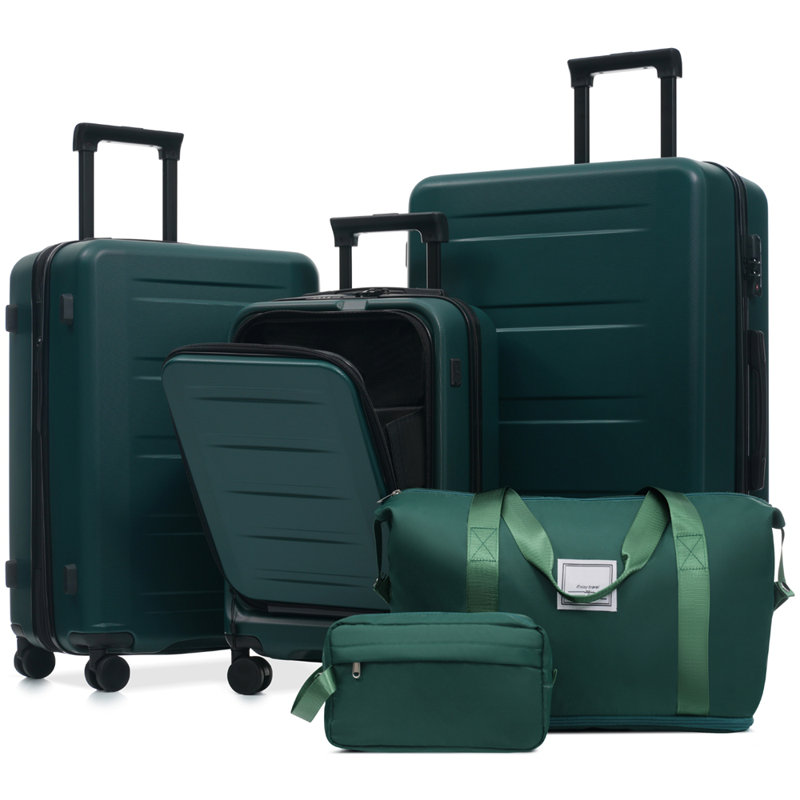 Ensemble de bagages 5 pièces avec ouverture frontale, ensemble de valise de transport extensible rigide avec double roue pivotante, bagage de voyage léger avec port USB, serrures TSA (20 "24" 28 ")