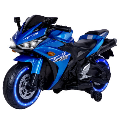 Kids 12V Ride-On Motorcycle With Training Wheels, Manual Throttle & LED Light-Up Wheels, Electric Ride-On Toy For Boys & Girls