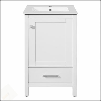 20-Inch Modern Bathroom Vanity With Ceramic Sink, Soft-Close Drawer & Door, Double-Layer Door Organizer, Divider Drawer, Adjustable Foot Pads – Space-Saving Storage Design