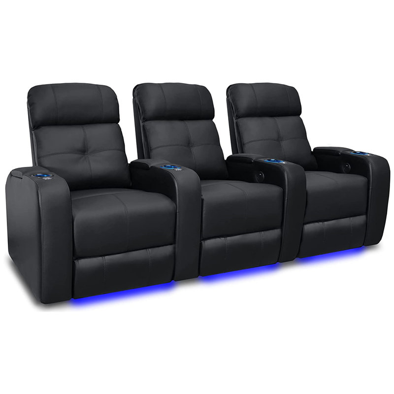 Siège de cinéma en cuir véritable de 90 po de largeur avec porte-gobelet