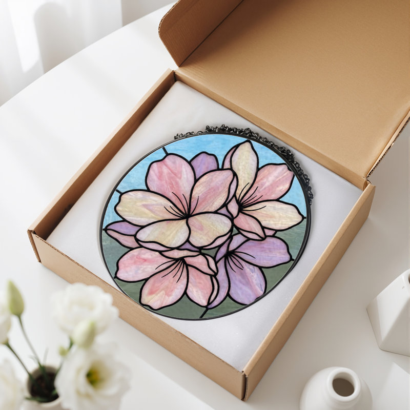 Vitrail de vitrail à motif floral H 7,8 po, 7.8" H x 7.8" W