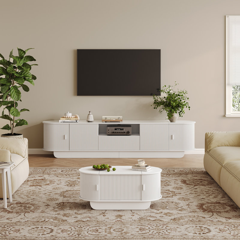 Ensemble de table basse cannelée, Blanc
