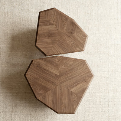 Nesting Octagonal Coffee Table Set with Thick Slab Legs & Walnut Wood Veneer