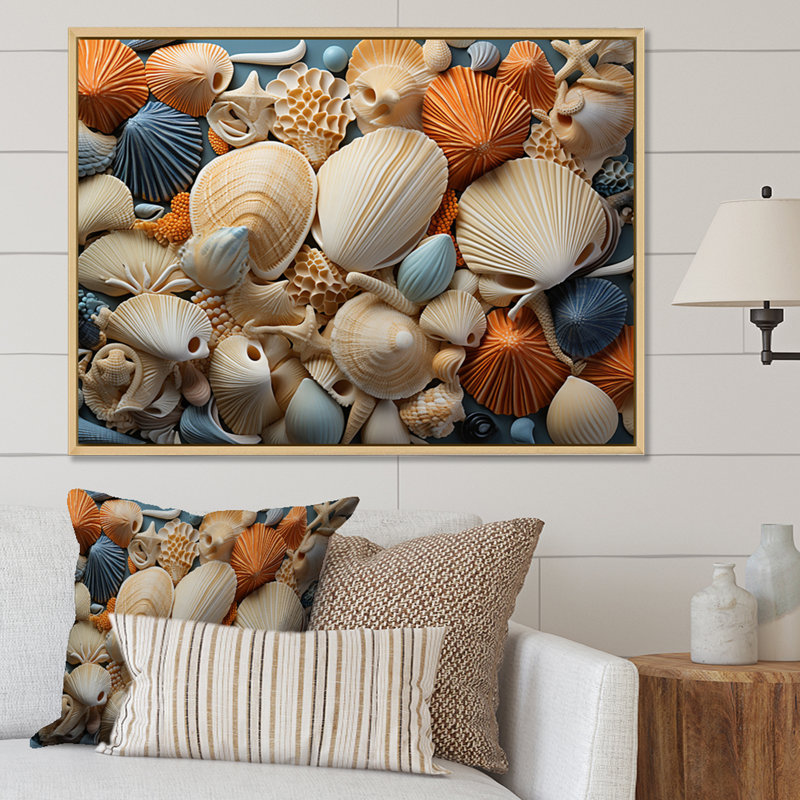Décoration murale plage coquillage - animaux, H 30 po x l 40 po, Cadre naturel flottant