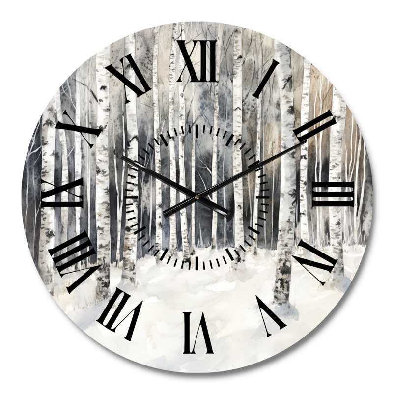Horloge murale en métal représentant une forêt de bouleaux givrés en hiver - Nature, Petit