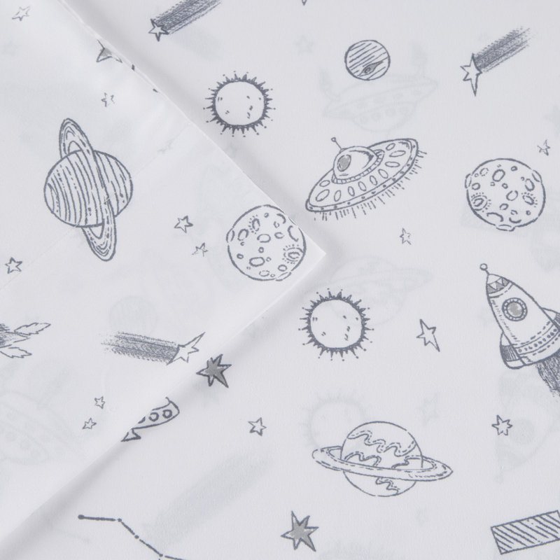 Blue Space Rocket Print Twin Microfiber Sheet Set