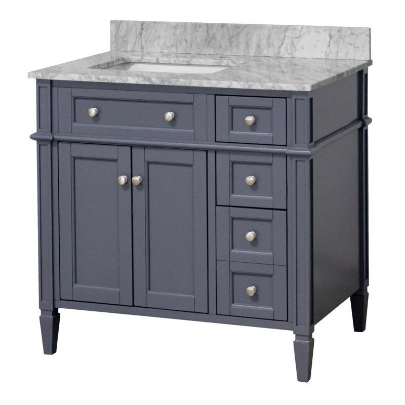 Lakeland 36" Single Bathroom Vanity Set with Marine Gray Cabinet and Carrara Marble Countertop, Marine Gray