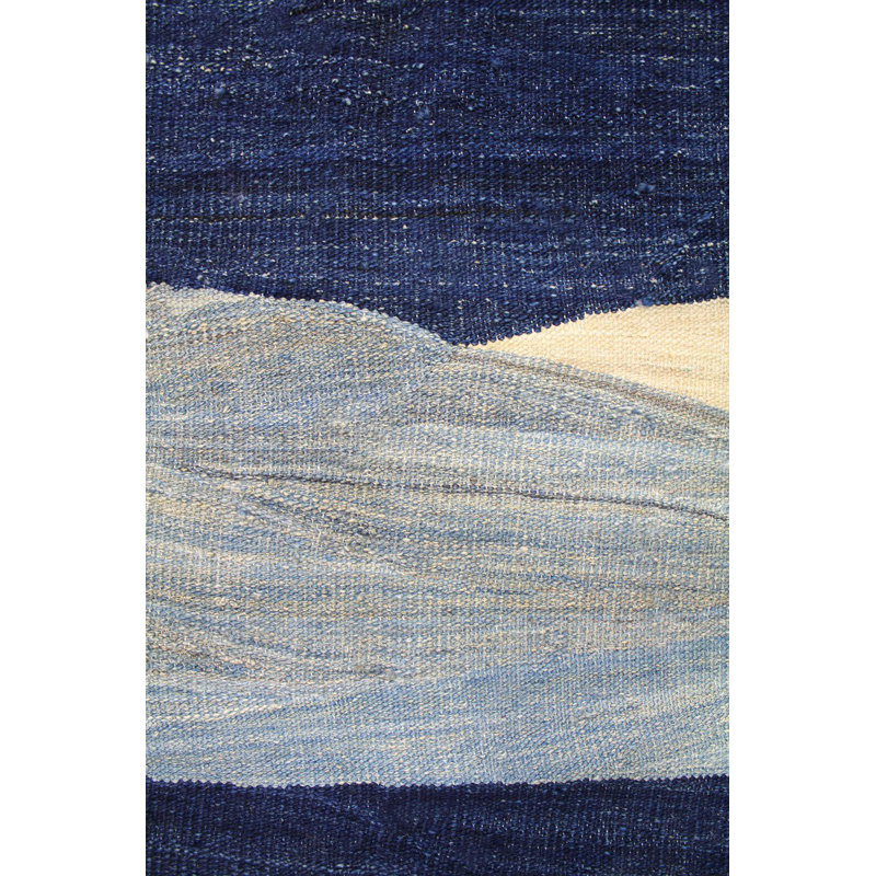 Tapis bleu tissé à la main Waves