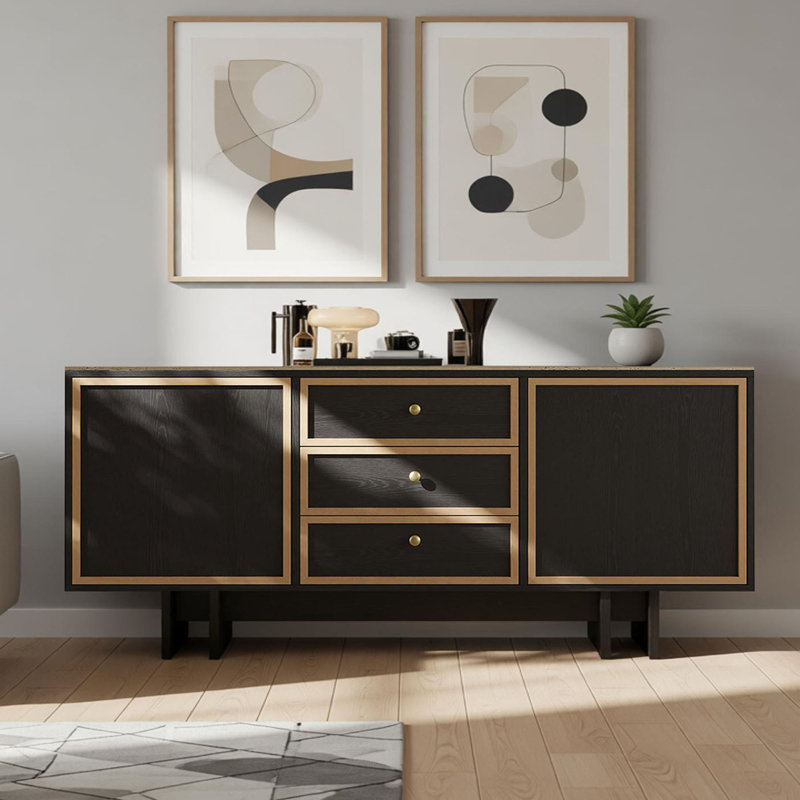 Buffet en bois massif fritté simple, H 35,43 po x l 90,55 po x P 15,74 po