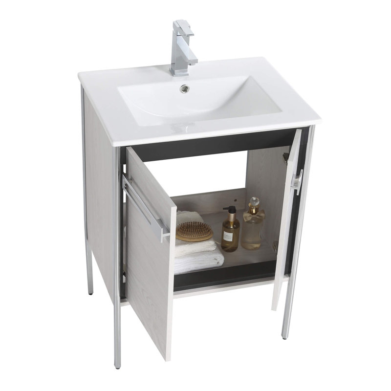 24" Single Bathroom Vanity, Polished Chrome, Mild Gray Oak