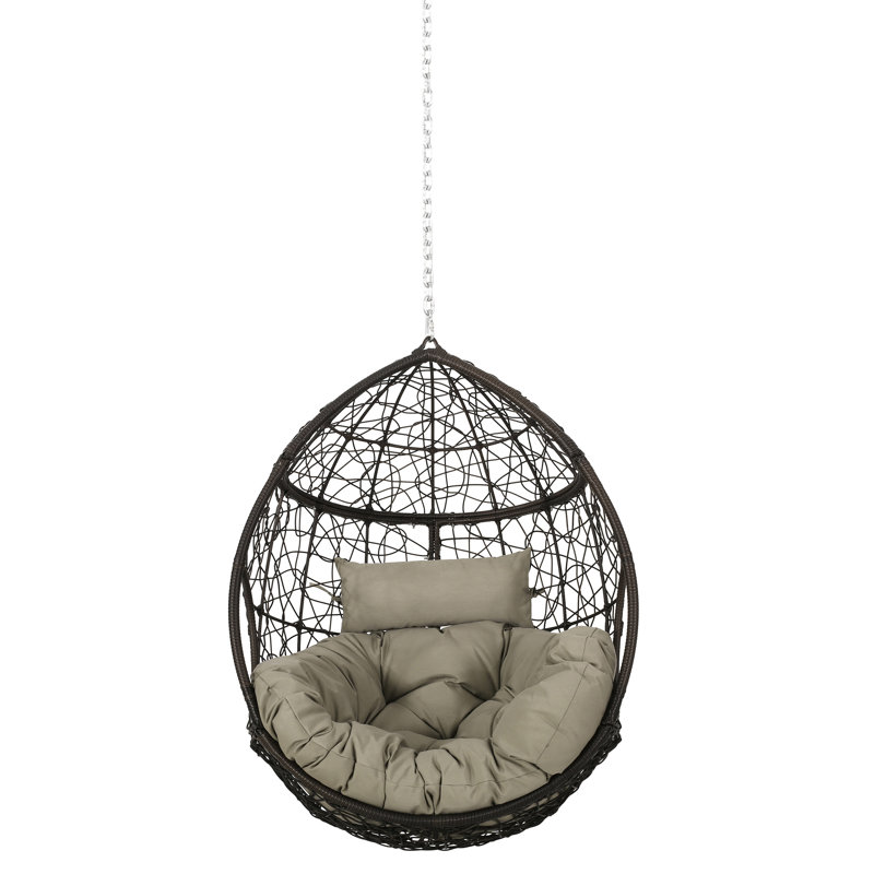 8Ft Chain Hanging Chair - , Comfortable Teardrop Design, Waterproof Cushions, Khaki + Brown, 24.48D X 45.77H, Professional Installation Pe Requires