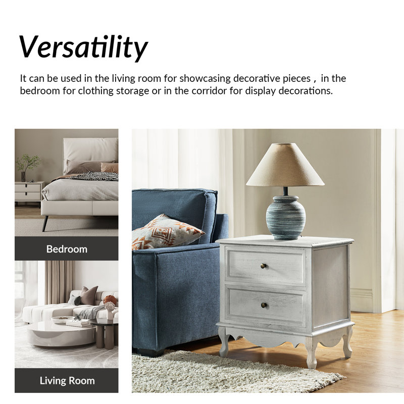 Lundgren Transitional 24'' Tall 2 - Drawer Nightstand with Wood Legs and Charging Station Space