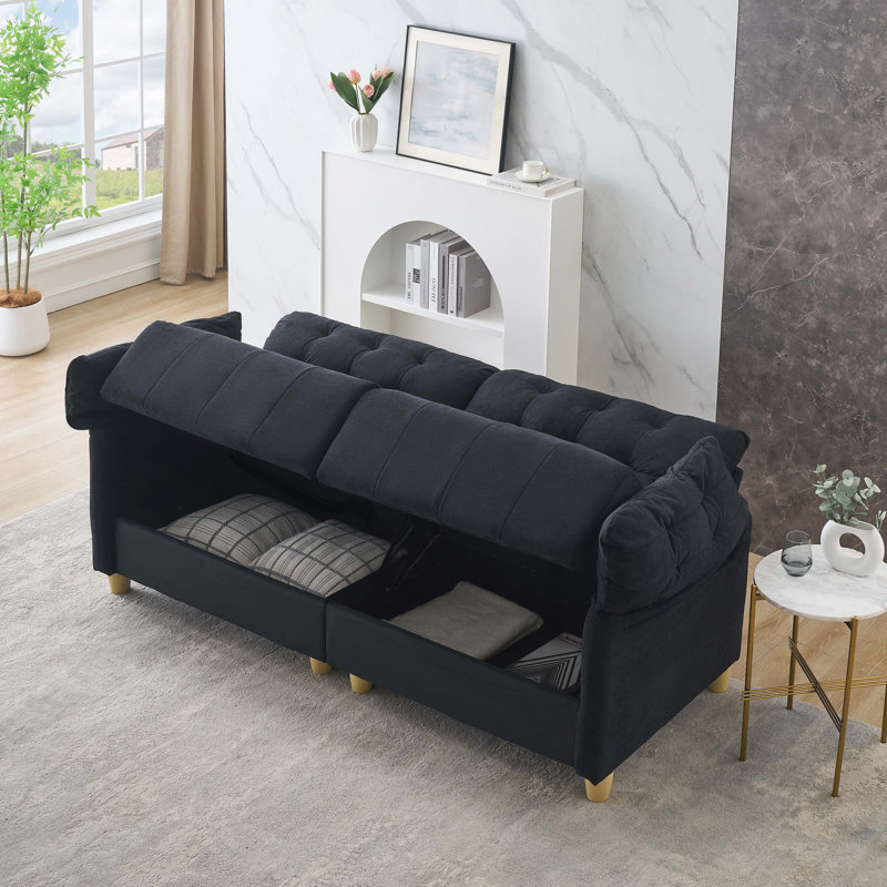 Clintin Cloud Fabric Sofa with High-Density Sponge, Black Flannelette