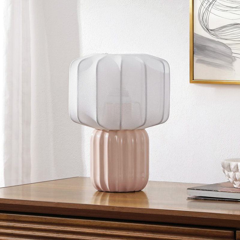 Lampe de table DEL Leola de 10 po en céramique cannelée, de style moderne contemporain, avec abat-jour cocon côtelé en forme de citrouille