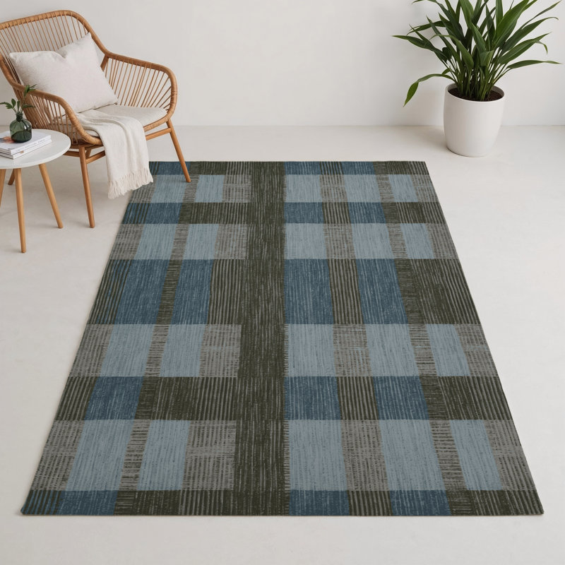 Checkered Grey Indoor and Outdoor Area Rug