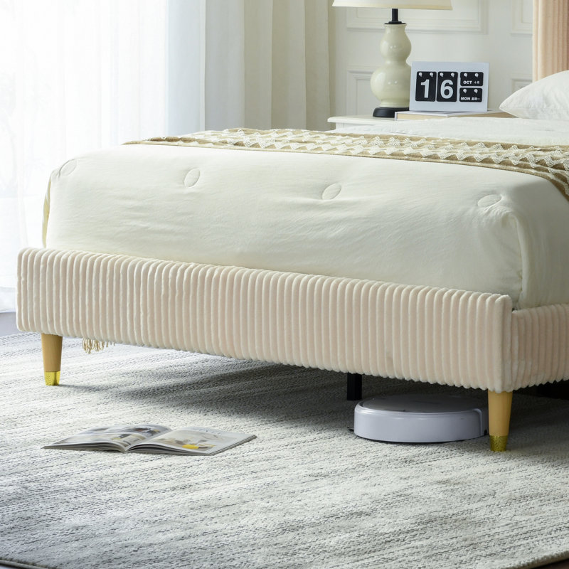 Lit rembourré en velours côtelé Luxury, Beige, Grand