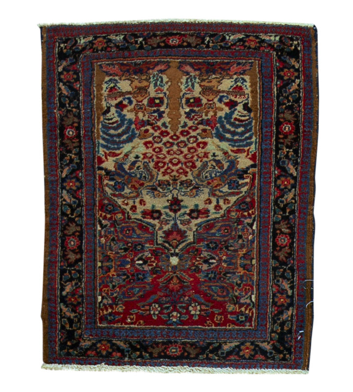 Tapis rouge et bleu noué à la main de haute qualité